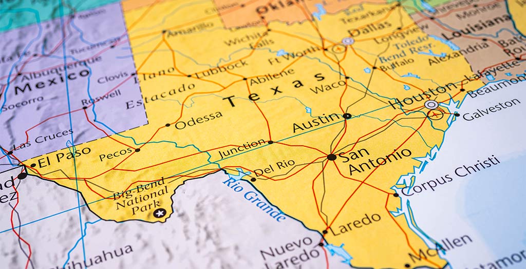 Texas, USA coverage map for equipment rentals